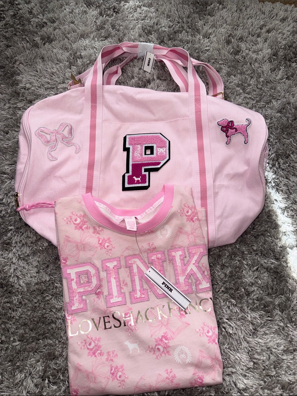 Victoria’s Secret LOVE-SHACK FANCY X PINK Duffle BUNDLE!!!🔥🔥🔥NEW!!!!!!!!✈️❤️